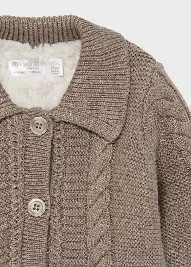 2372 Mayoral Boys Woven Knit Fur Cardigan, Brown
