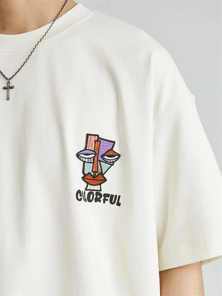 Abstract Face Embroidery Trendy T-shirt for Men