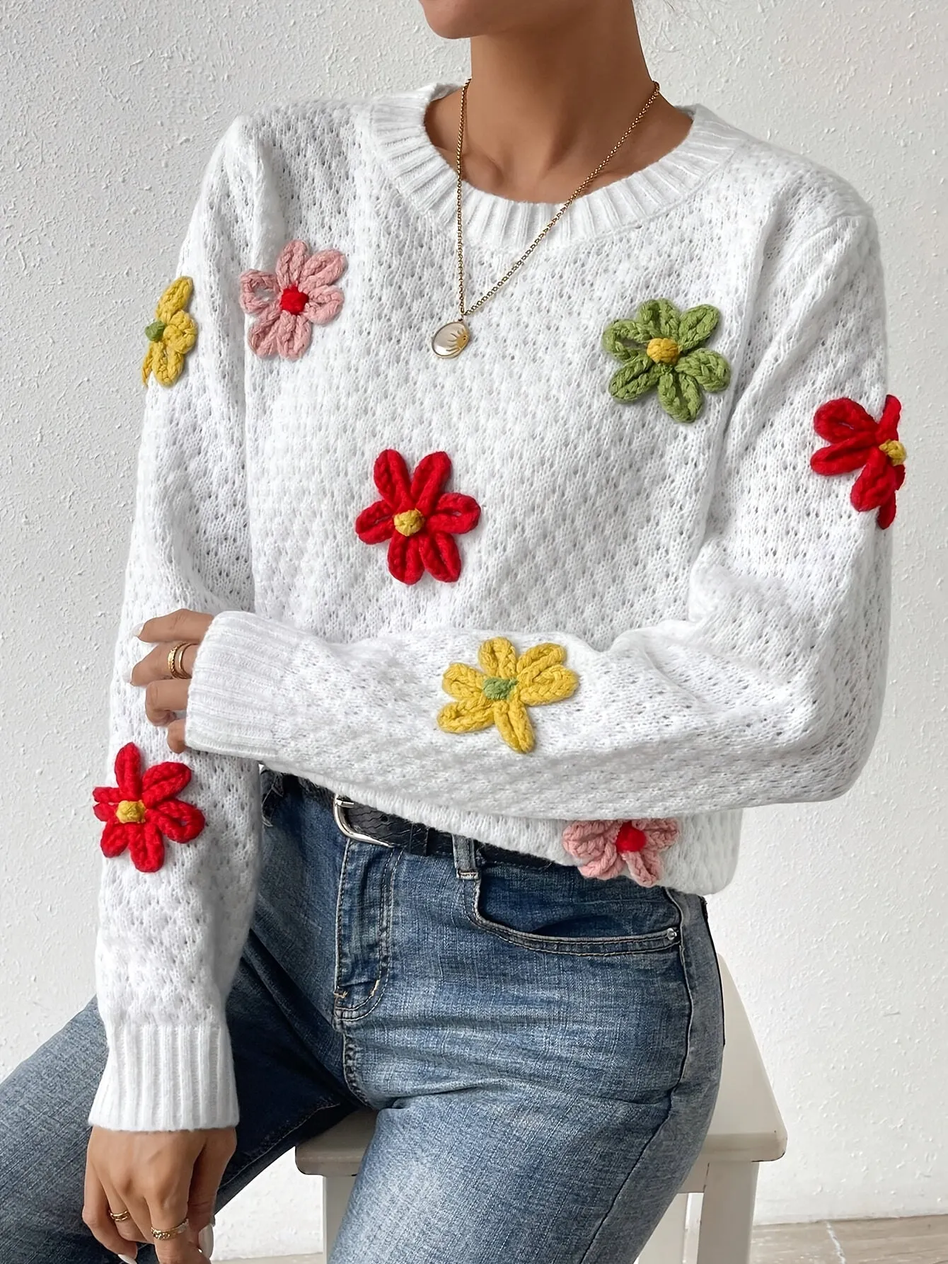 Angela - 3D Floral Knit Sweater