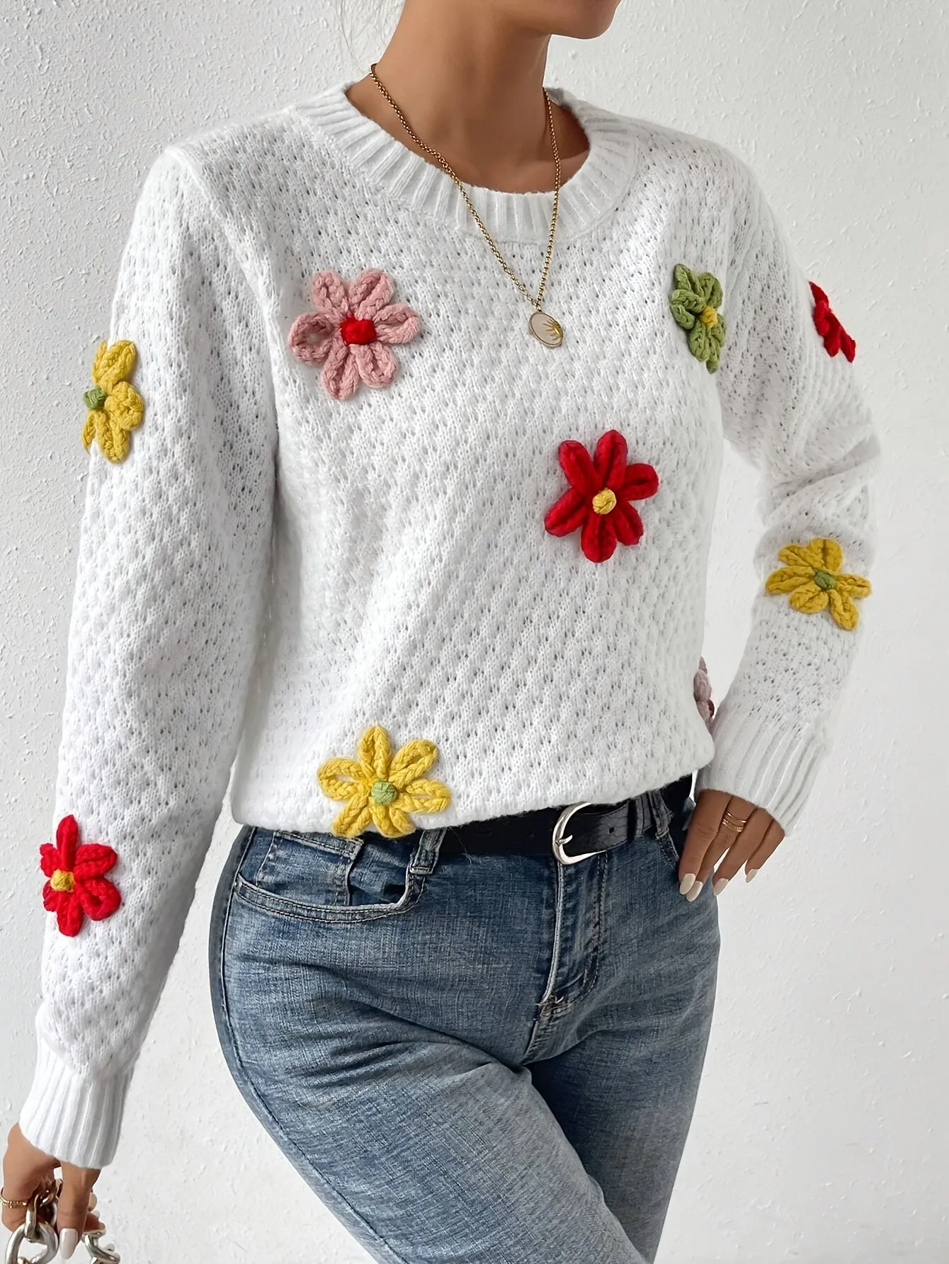 Angela - 3D Floral Knit Sweater