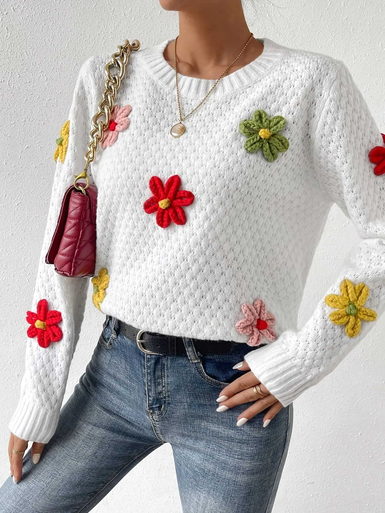 Angela - 3D Floral Knit Sweater