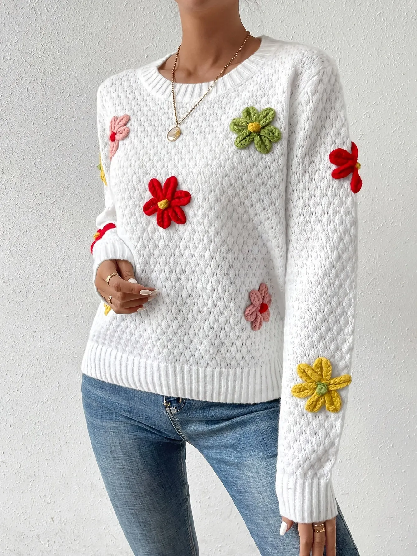 Angela - 3D Floral Knit Sweater