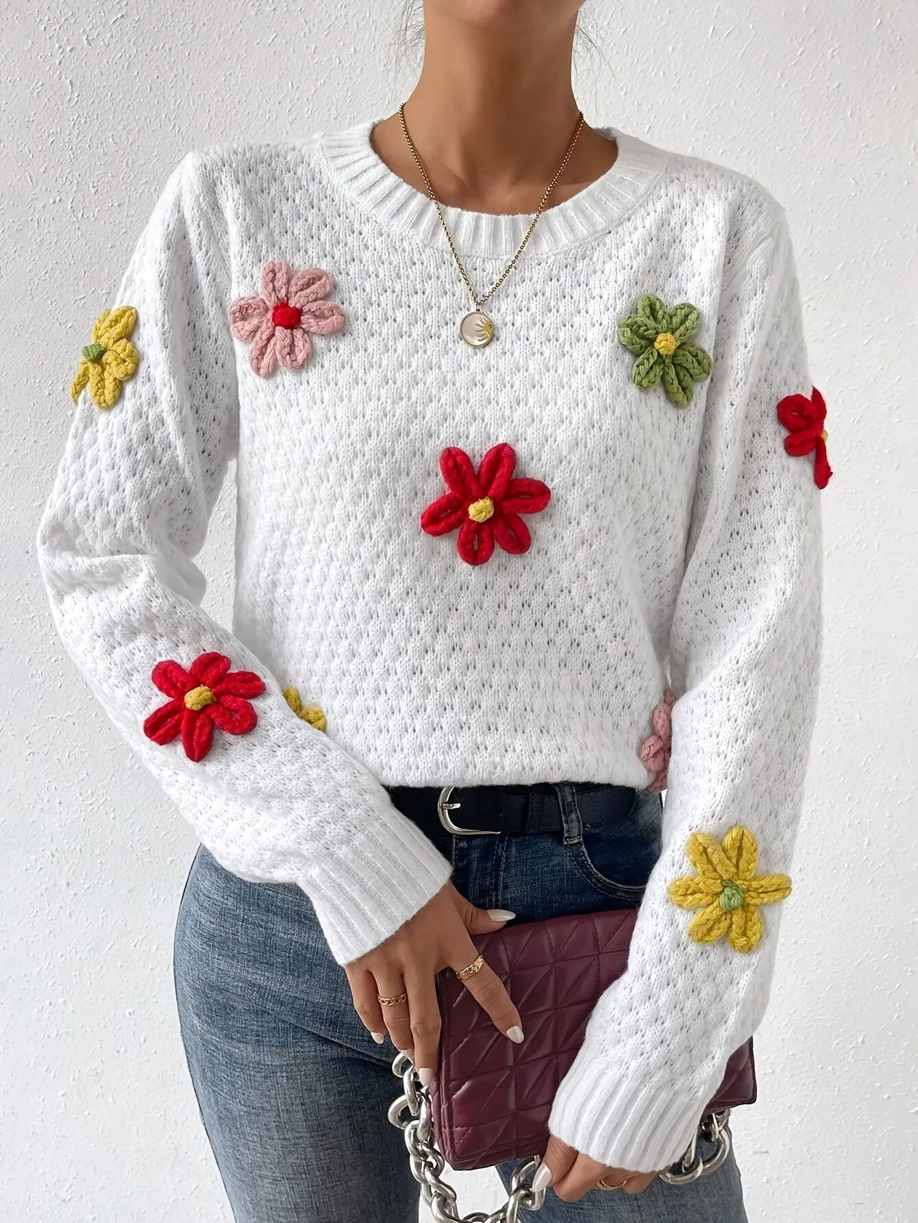 Angela - 3D Floral Knit Sweater