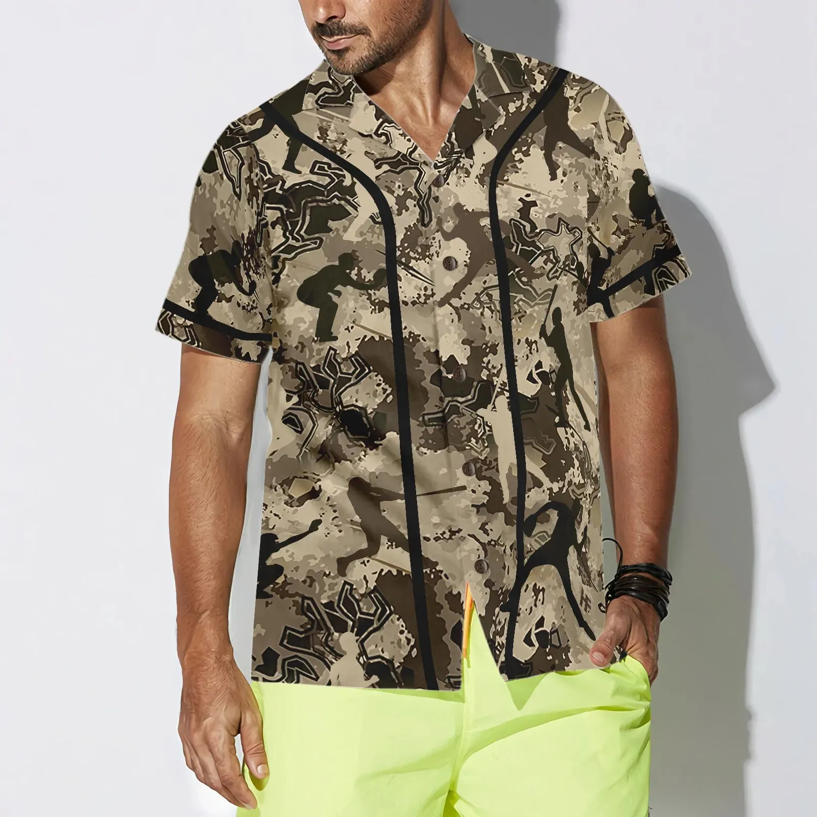 Baseball Camo Pattern Hawaiian Shirt, Camouflage Pattern Aloha Shirt Summer For Men, Best Gift For Summer, Husband, Boyfriend