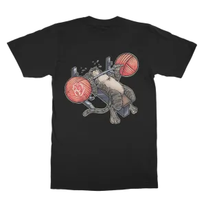 Benchpressing Tabby Cat (Back Print) T-shirt (UK)