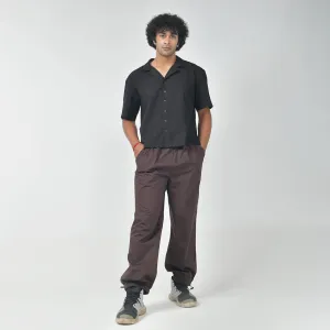 Black Bossman Shirt & Brown Parachute Pants
