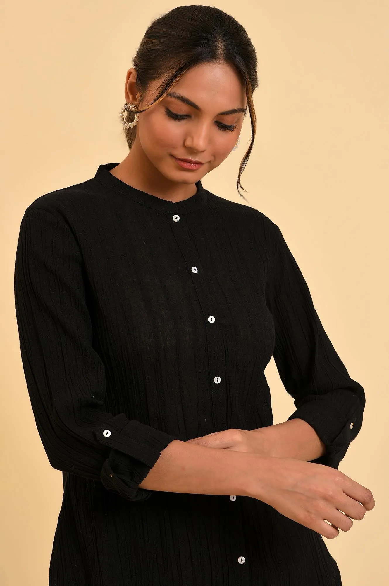 Black Mandarin Collar Top
