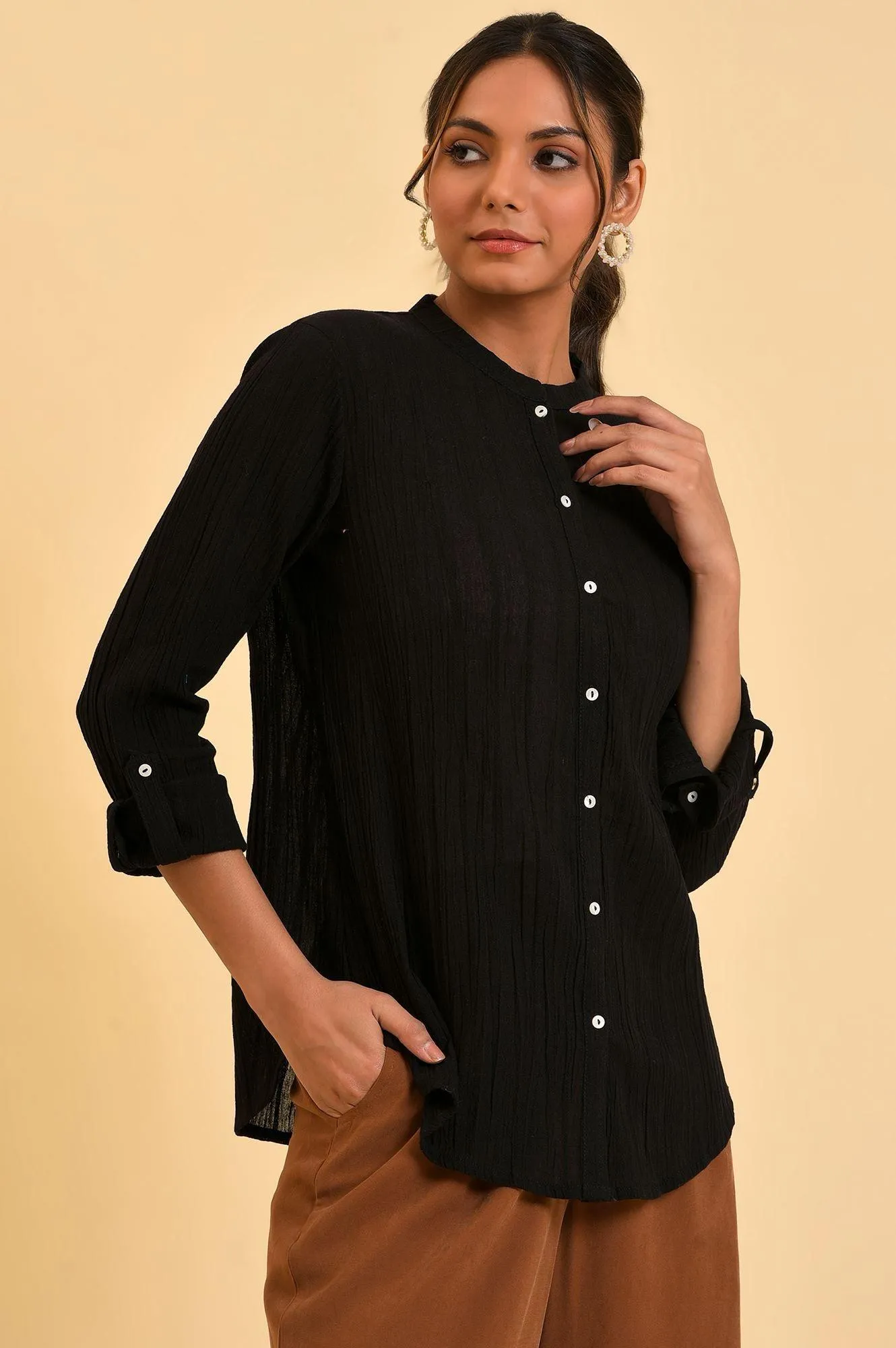 Black Mandarin Collar Top