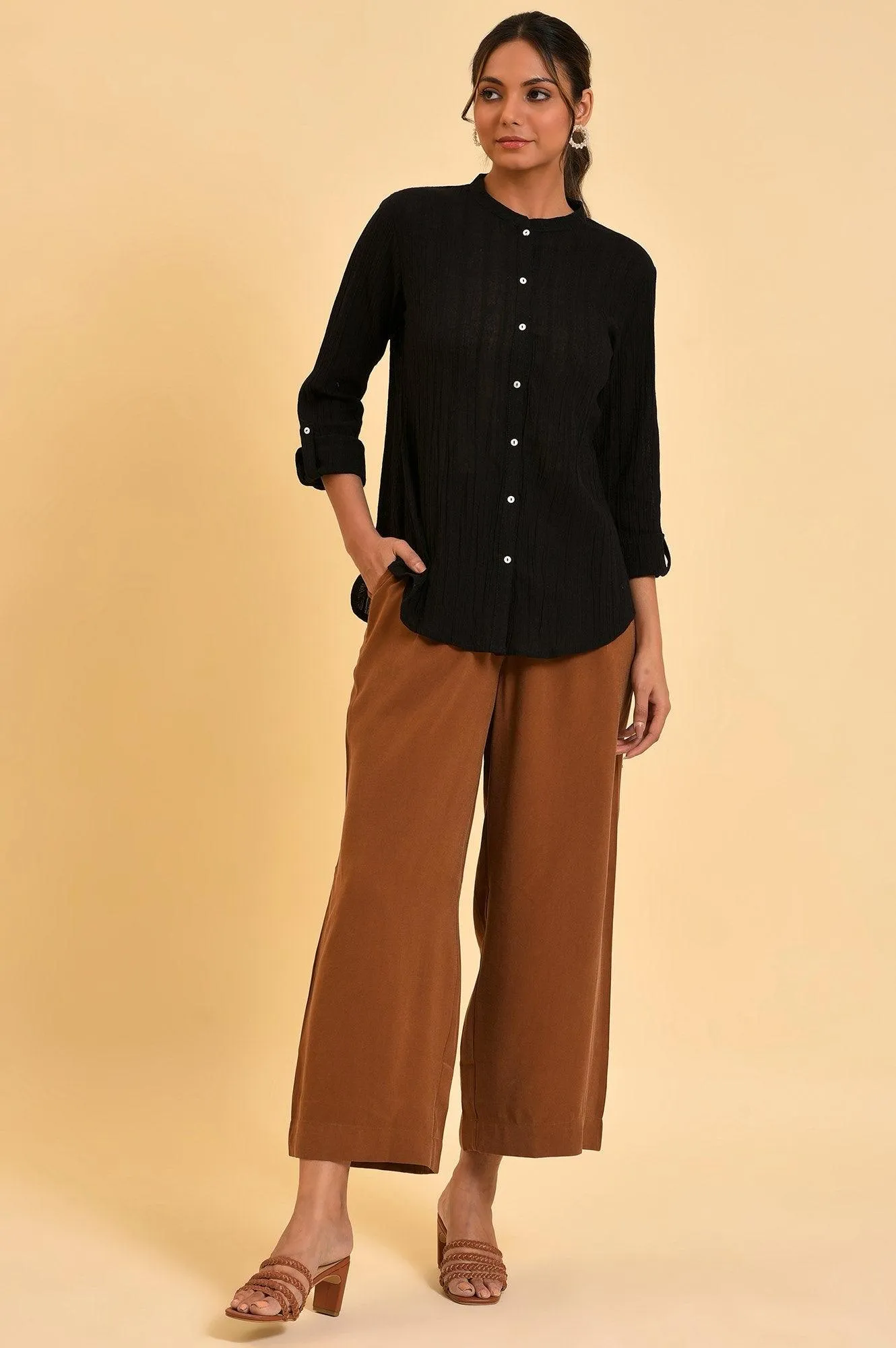 Black Mandarin Collar Top