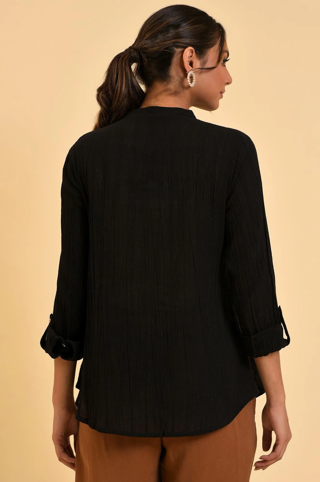 Black Mandarin Collar Top