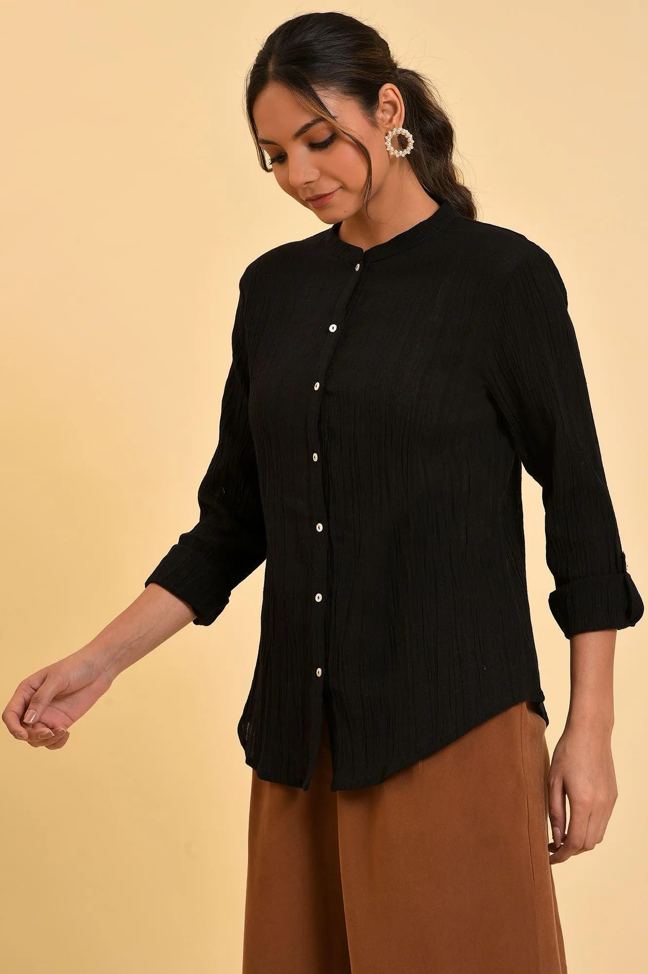Black Mandarin Collar Top