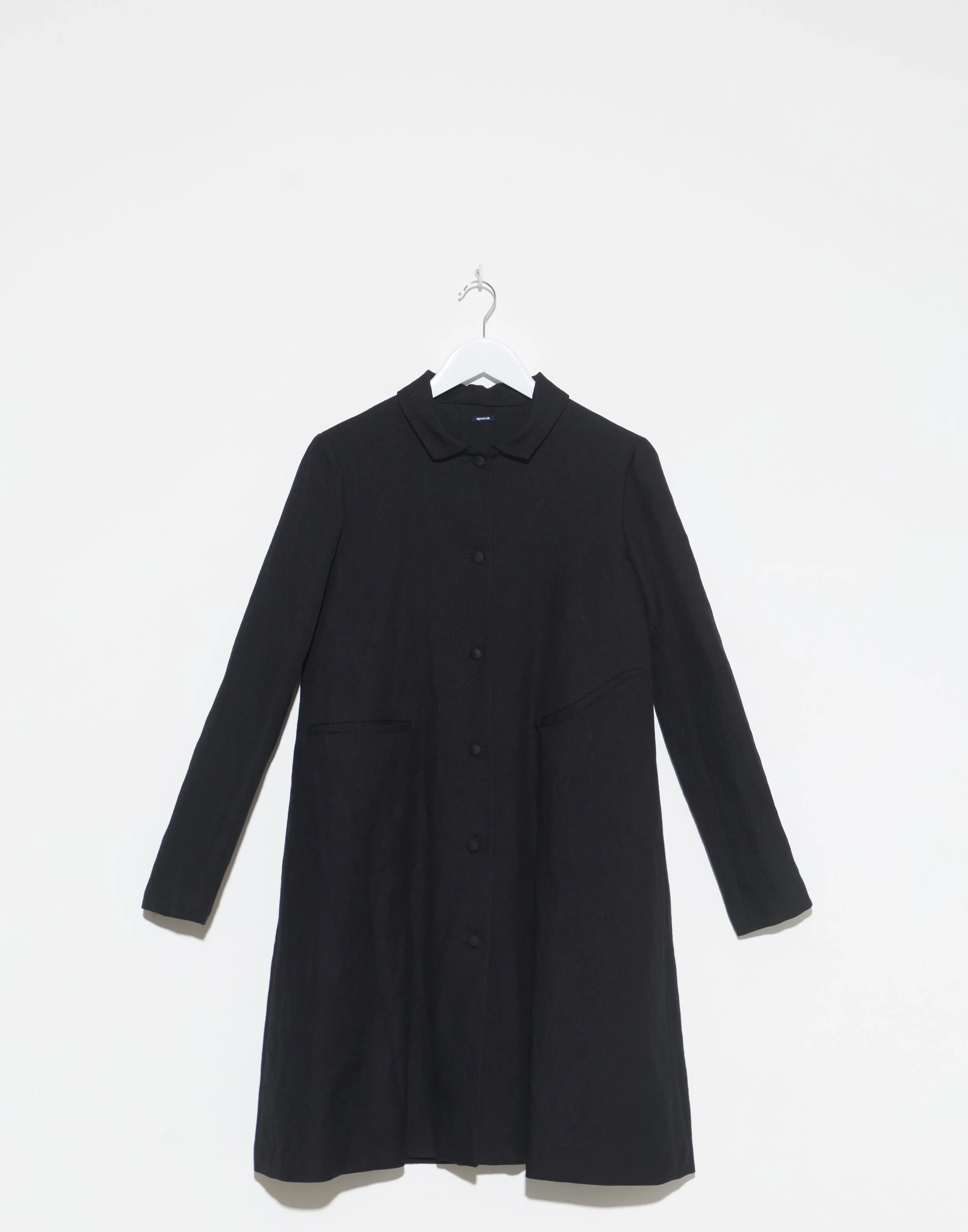 Black Virgin Wool Linen Blend Coat