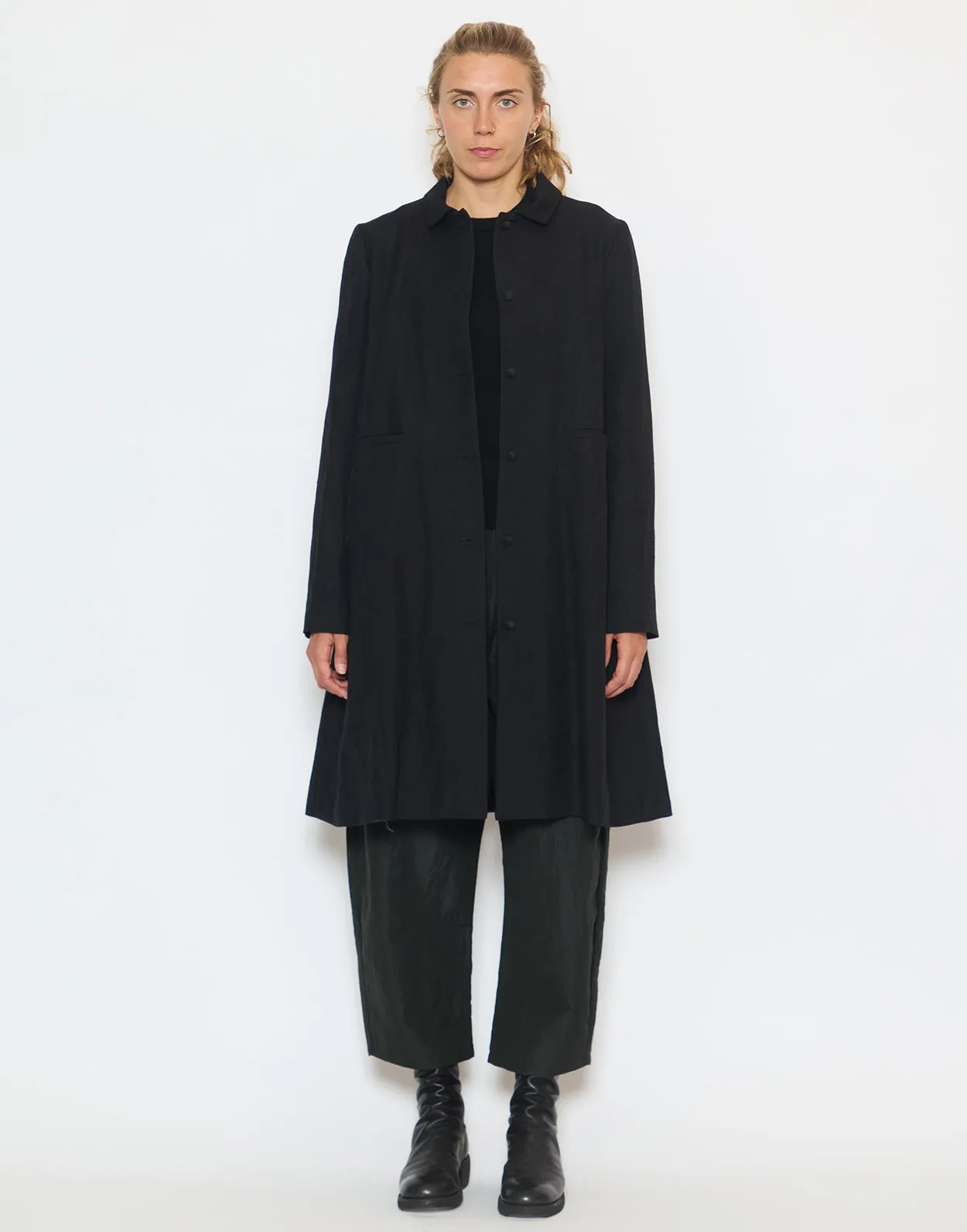 Black Virgin Wool Linen Blend Coat