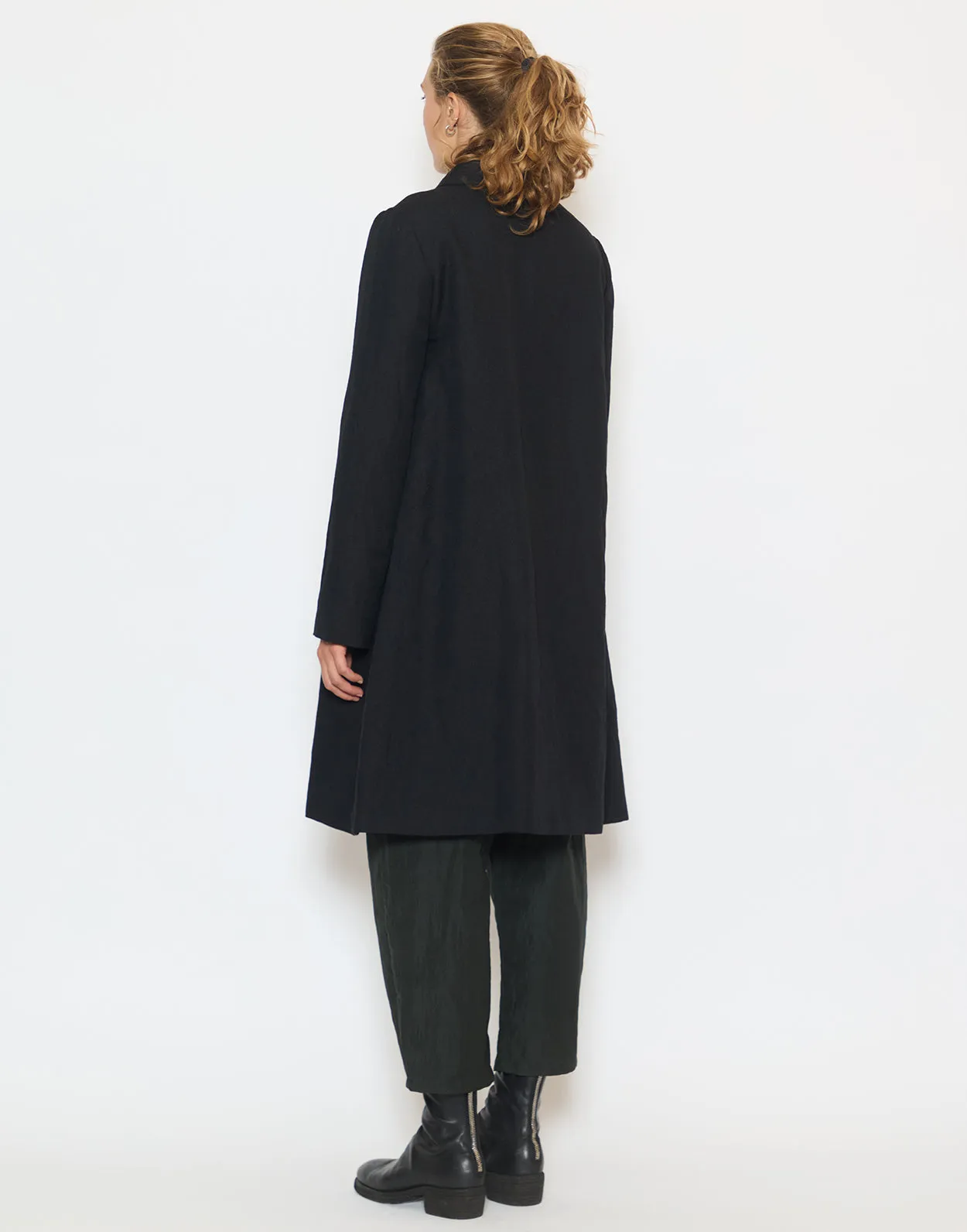 Black Virgin Wool Linen Blend Coat