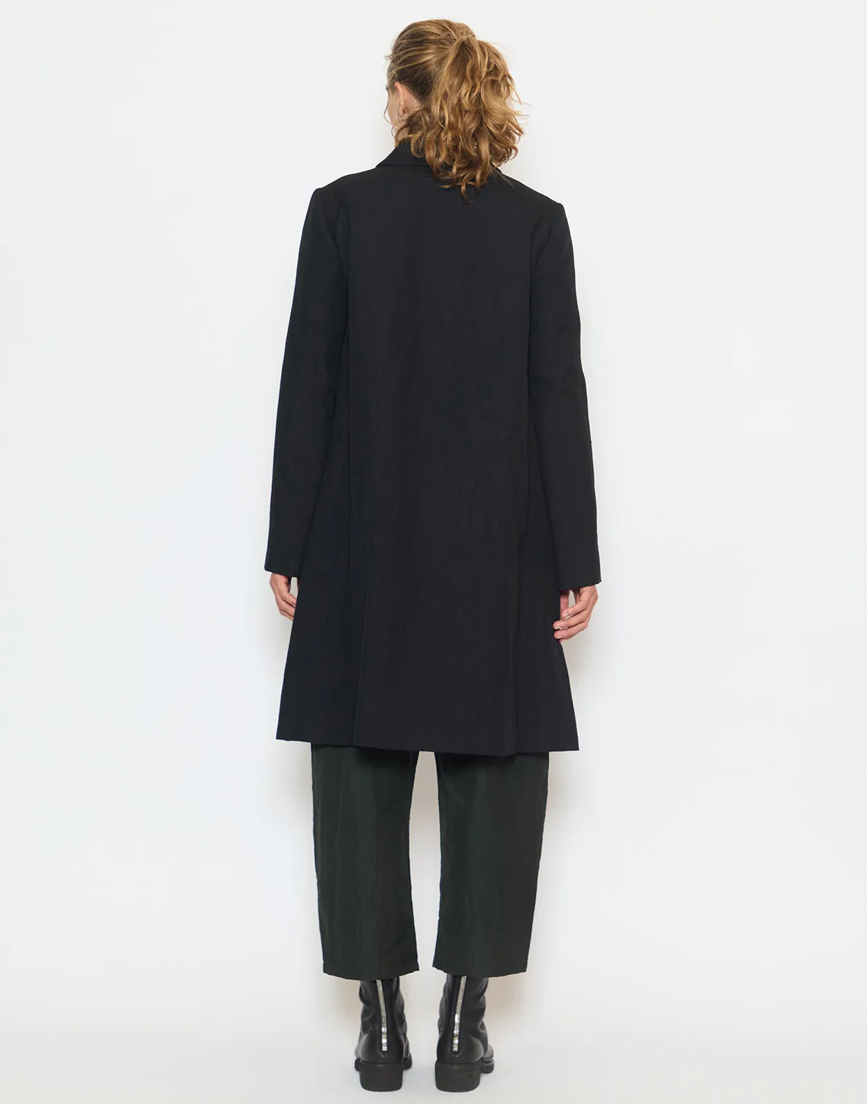 Black Virgin Wool Linen Blend Coat