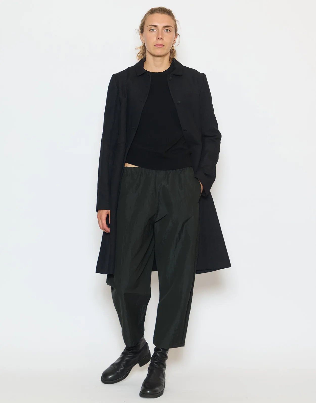 Black Virgin Wool Linen Blend Coat