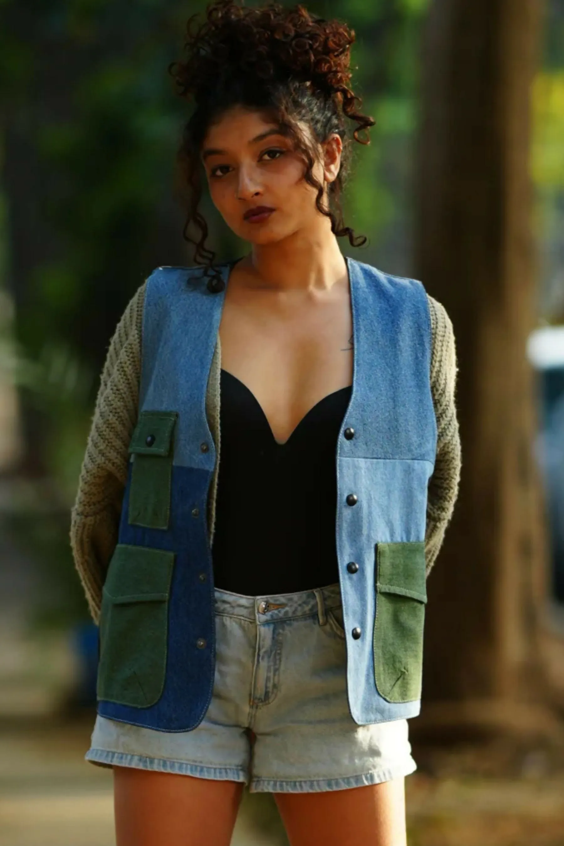 Bold Seam Denim Gilet Jacket