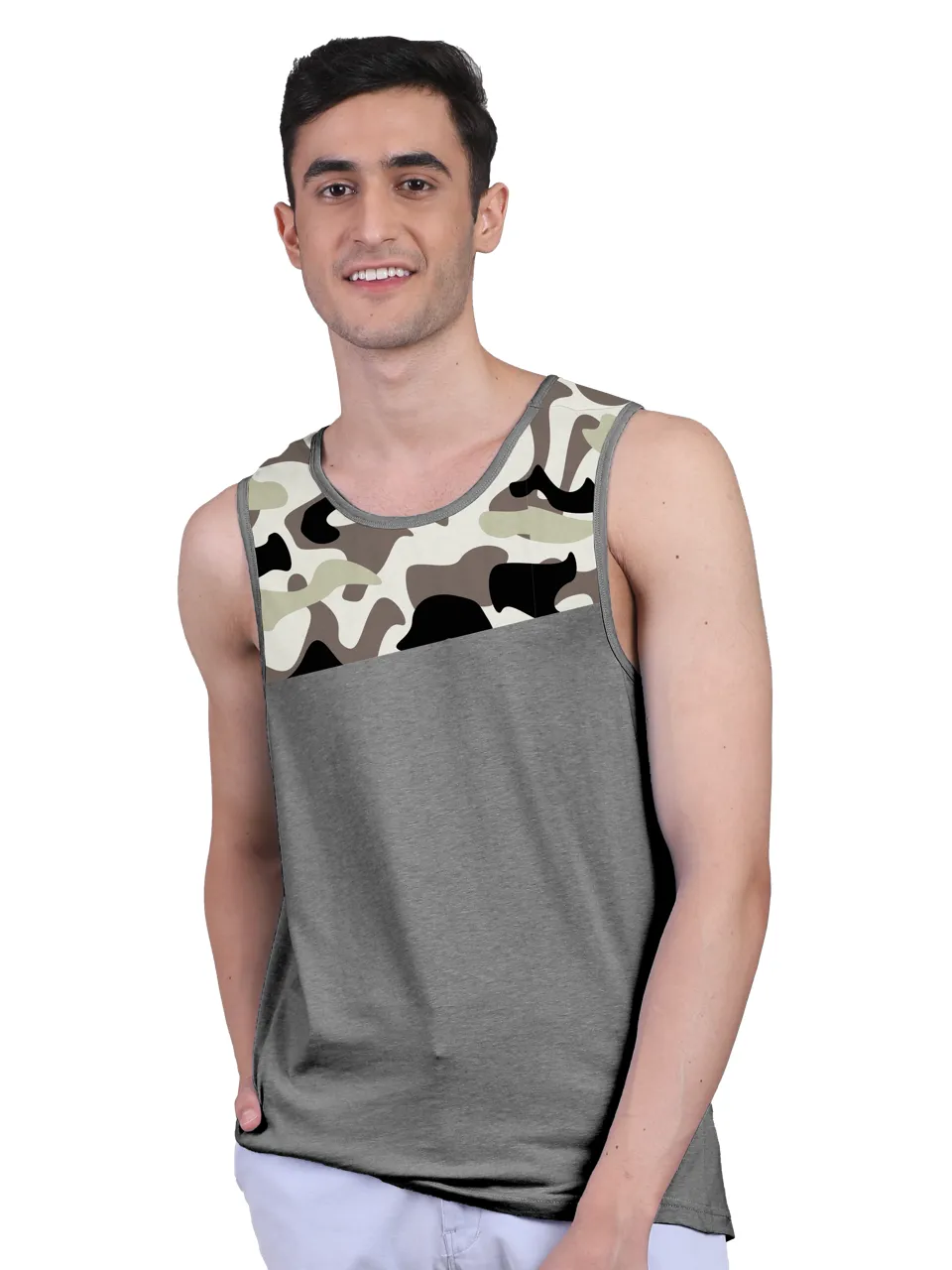 Camouflage Print & Twin Skin Organic Bamboo Vest Active Fit (Pack of 5)