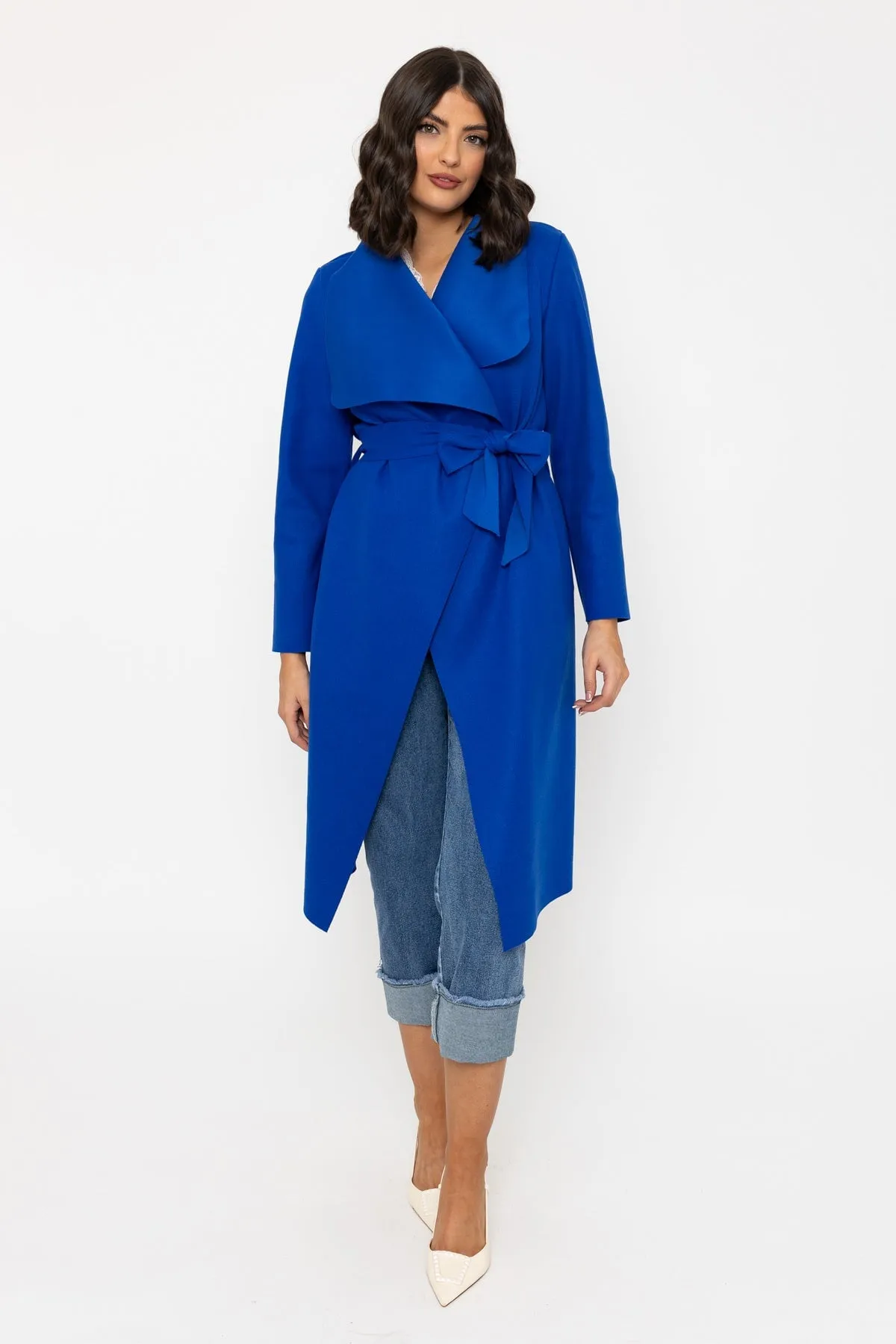 Chuck On Long Wrap Coat in Blue