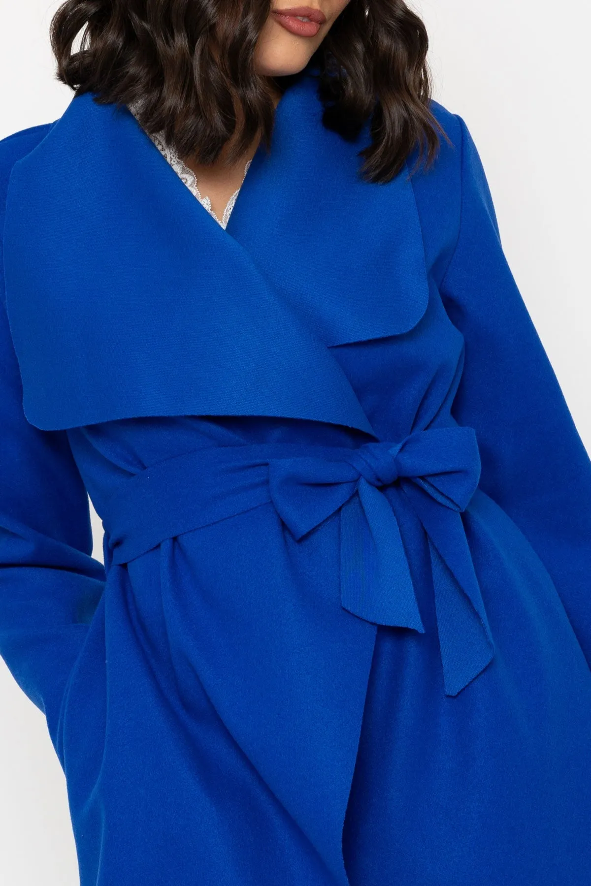 Chuck On Long Wrap Coat in Blue