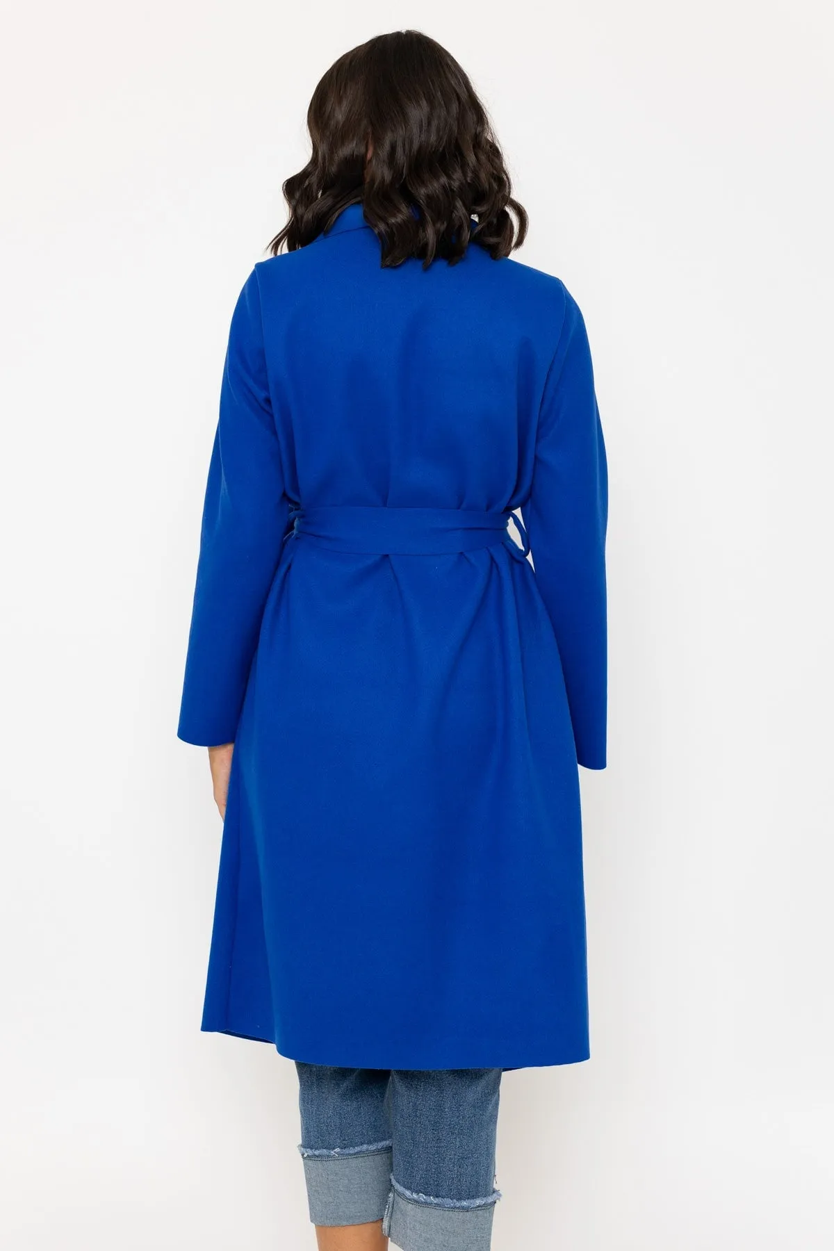 Chuck On Long Wrap Coat in Blue