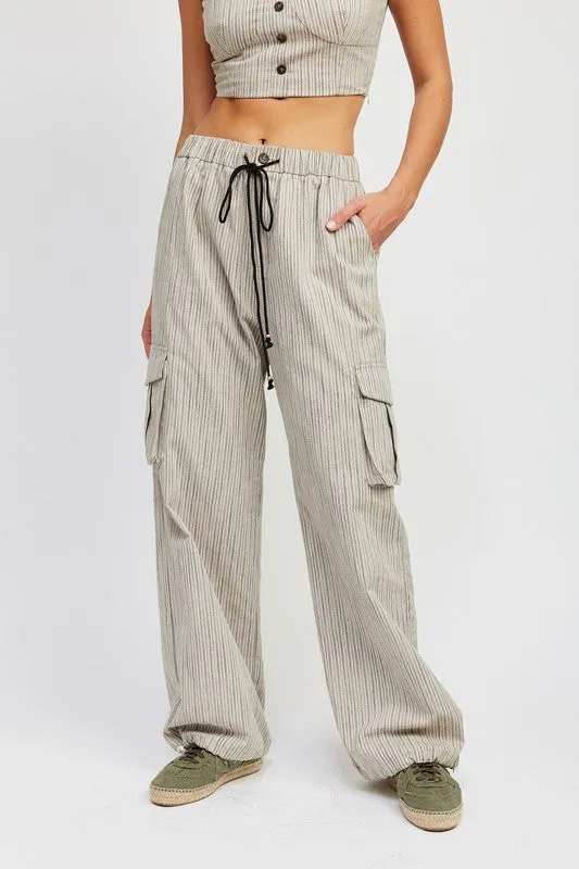 Drawstring Striped Cargo Pants