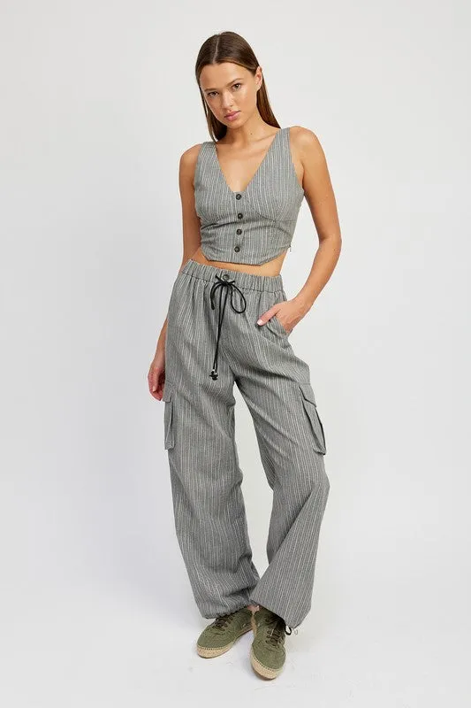 Drawstring Striped Cargo Pants