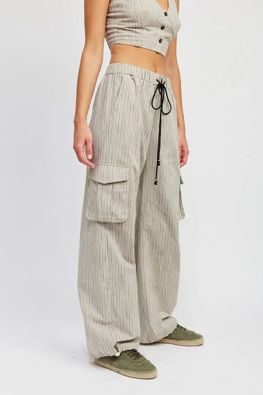 Drawstring Striped Cargo Pants