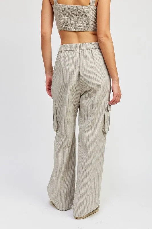 Drawstring Striped Cargo Pants