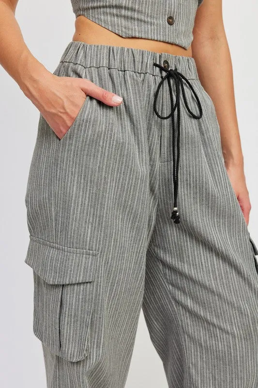 Drawstring Striped Cargo Pants