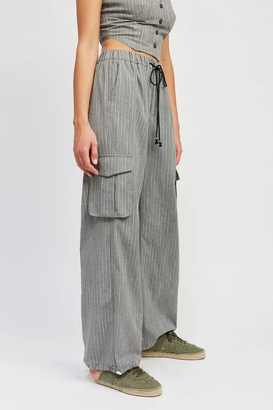 Drawstring Striped Cargo Pants