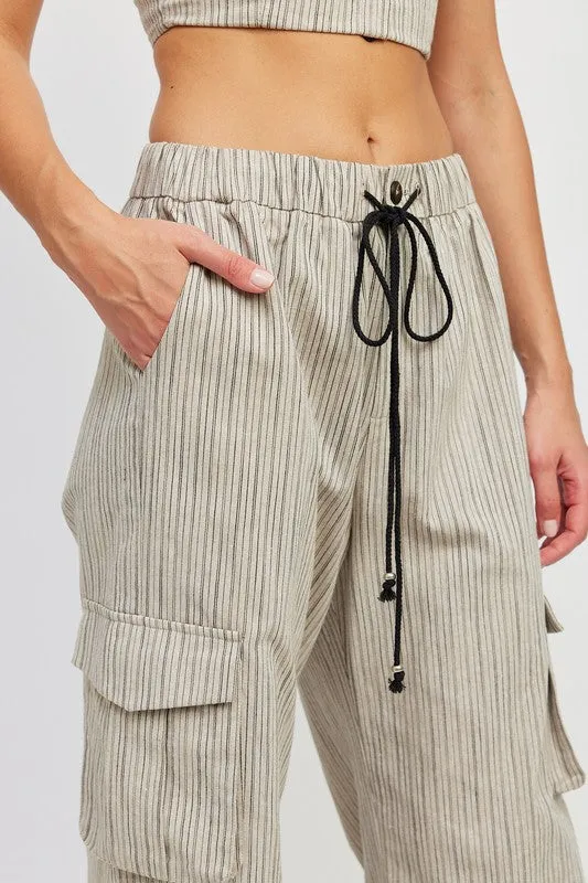 Drawstring Striped Cargo Pants