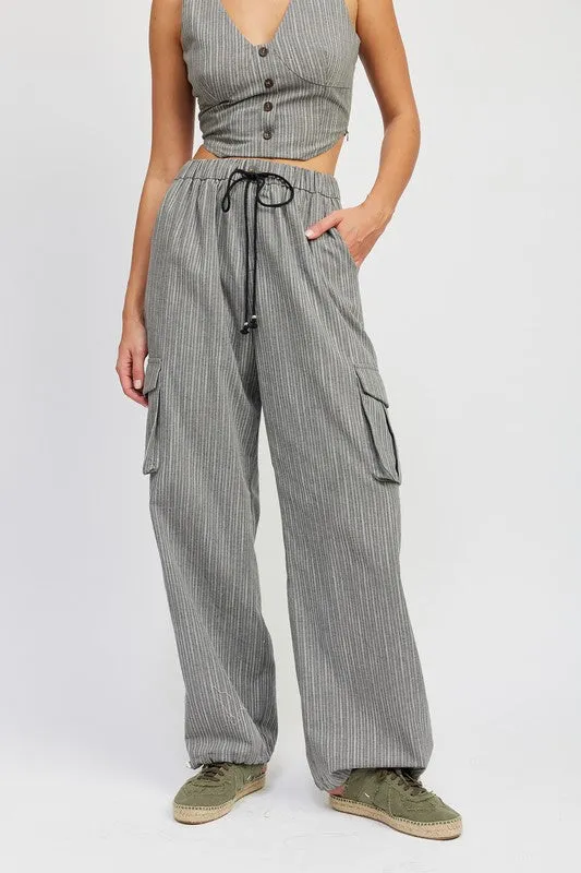 Drawstring Striped Cargo Pants