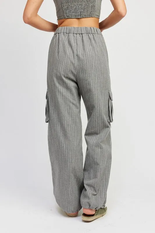 Drawstring Striped Cargo Pants