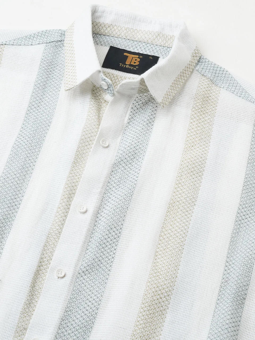 Effortless Cultured Crochet Striped Half Sleeves Men's Shirt