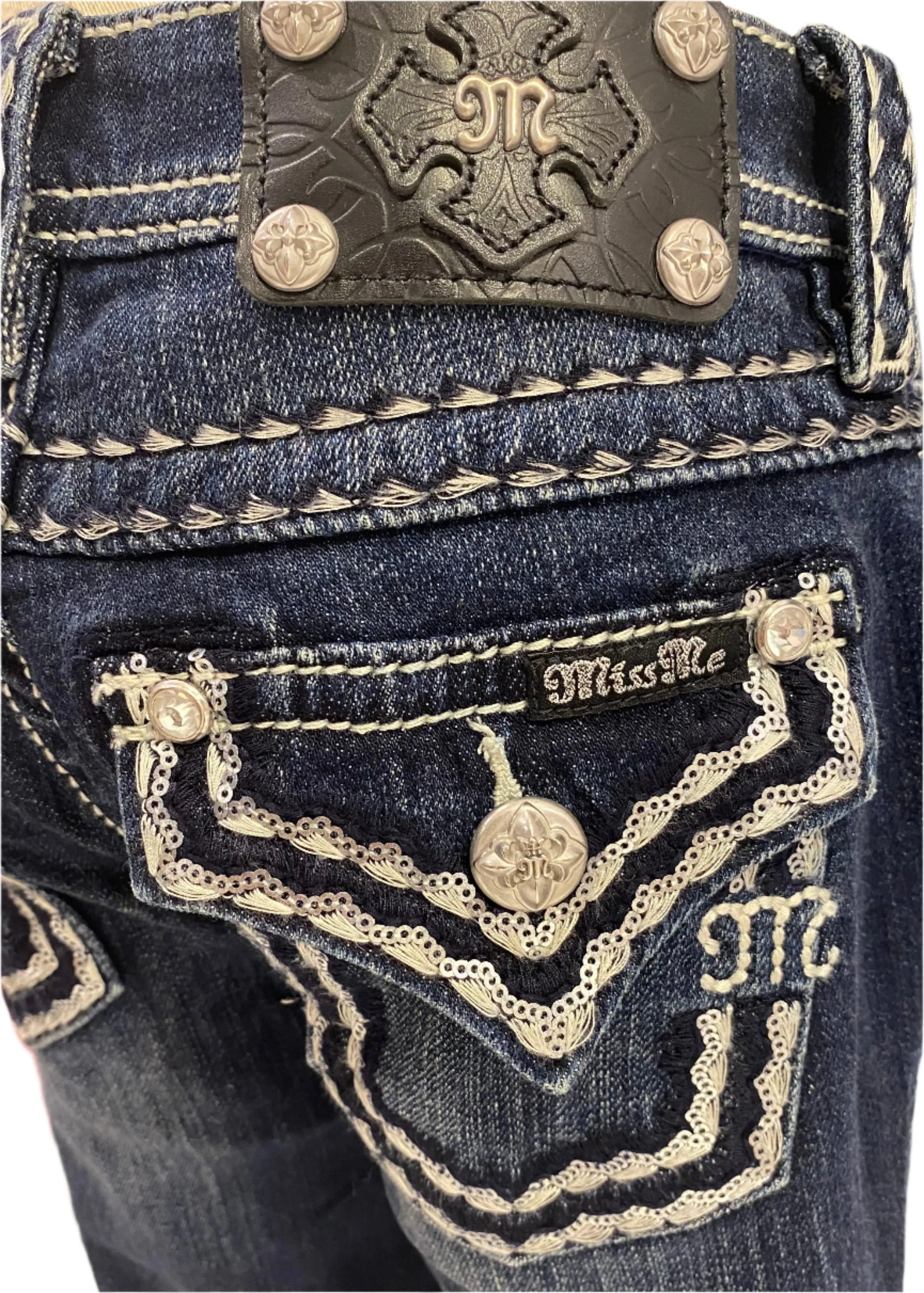 Embroidered Sequins and Studded Faded Pants