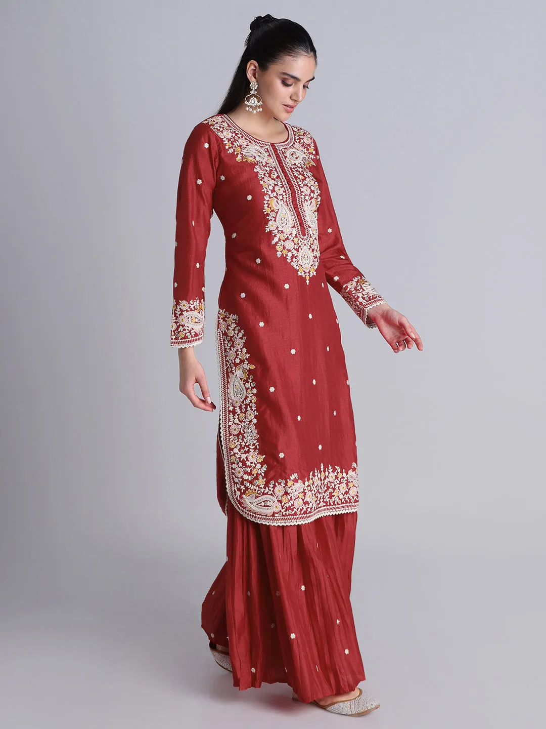 Embroidered Soft Cotton Sharara Set - 32571