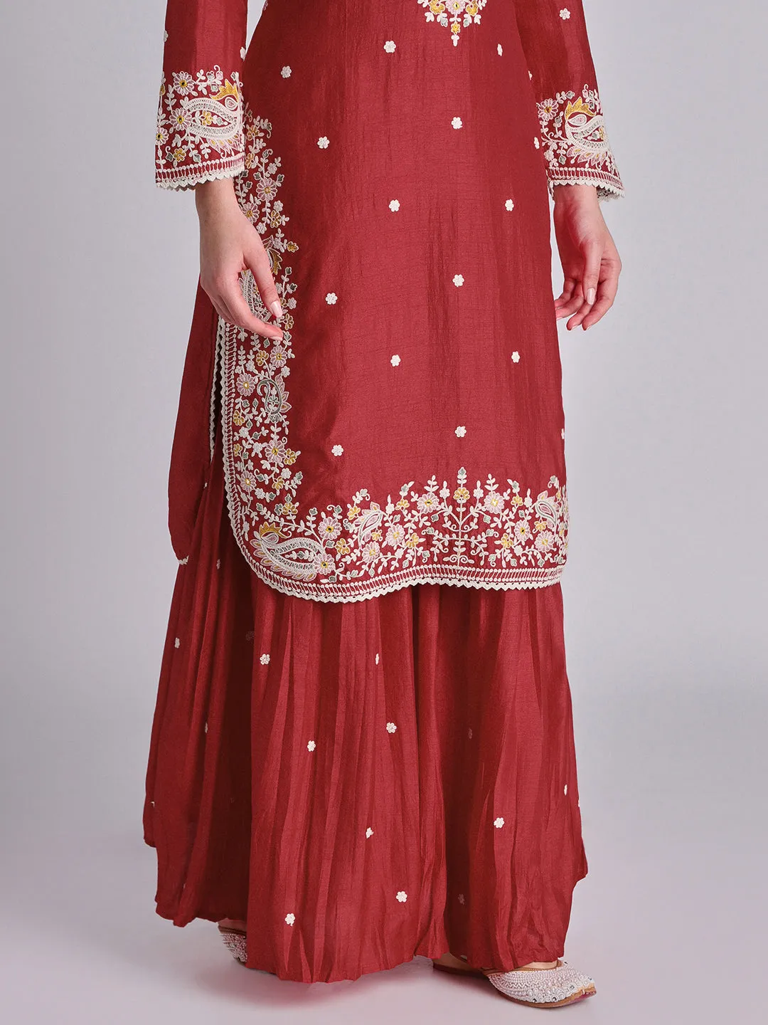 Embroidered Soft Cotton Sharara Set - 32571