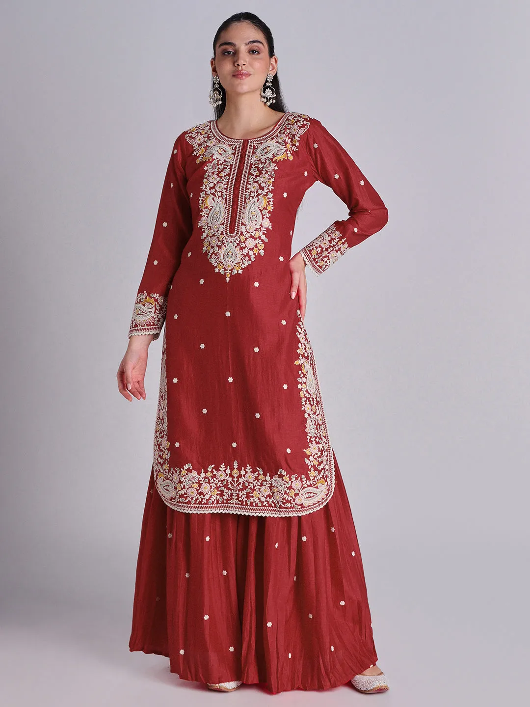 Embroidered Soft Cotton Sharara Set - 32571