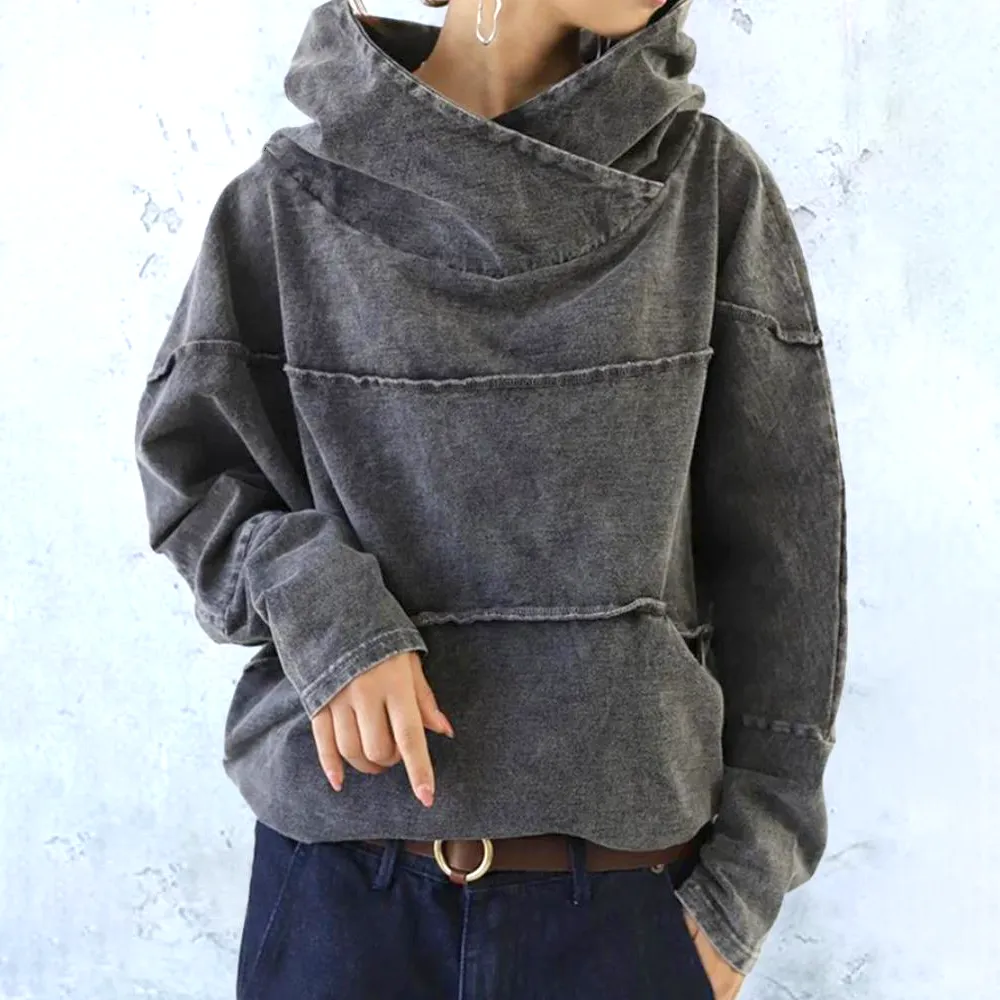 Floraly Comfy Denim Hooded Sweater