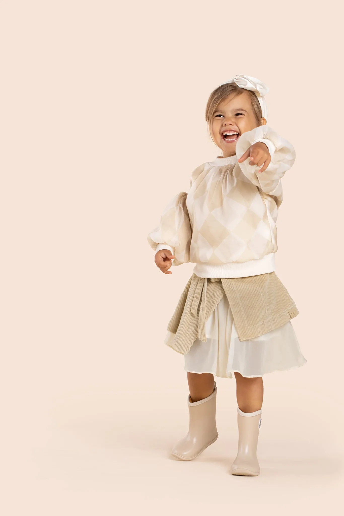 Girls Organza & Terry Sweatshirt l Beige