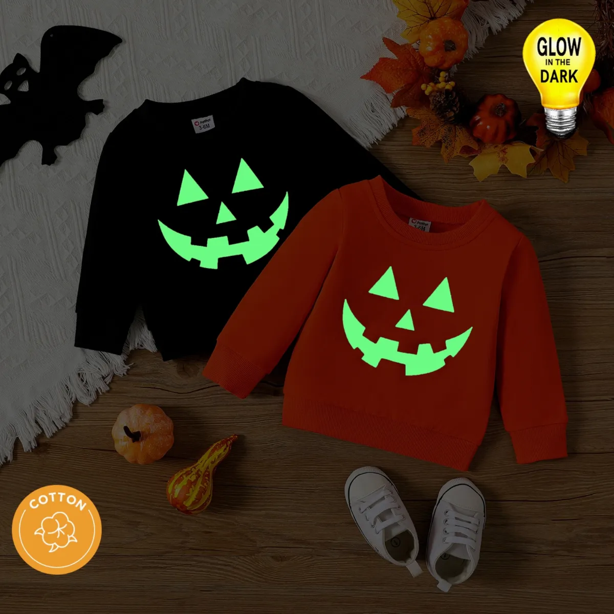 Glow in the Dark Jack-O-Lantern Baby Sweatshirts