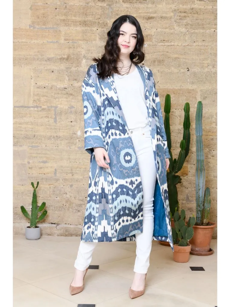 Handwoven Silk Ikat Shawl Coat - Aila - 'Moon'