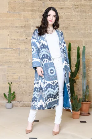 Handwoven Silk Ikat Shawl Coat - Aila - 'Moon'