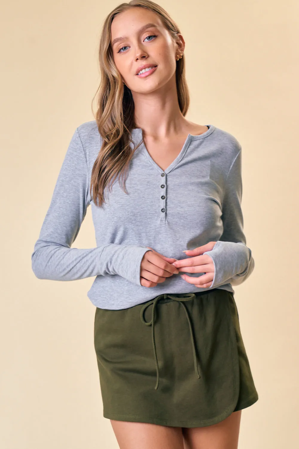 Henley Knit Top with Thumb Holes