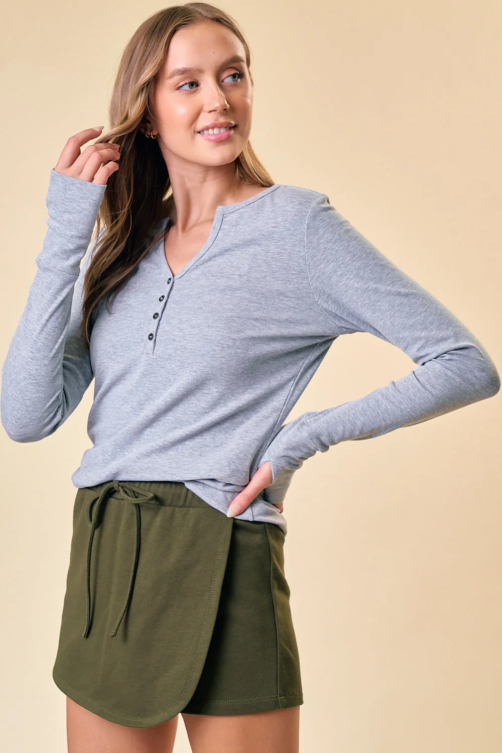 Henley Knit Top with Thumb Holes