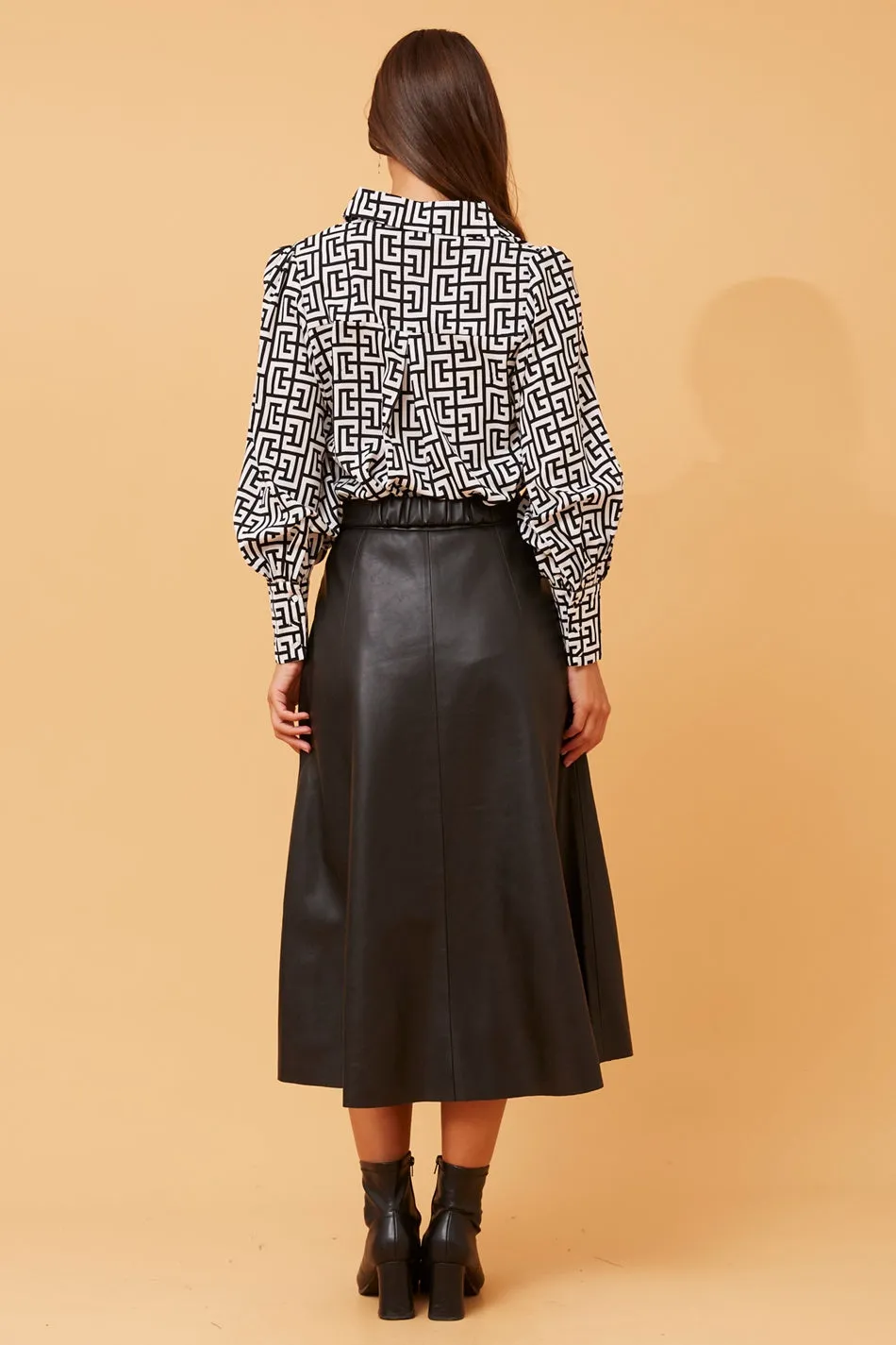 IVETA LEATHER MIDI SKIRT
