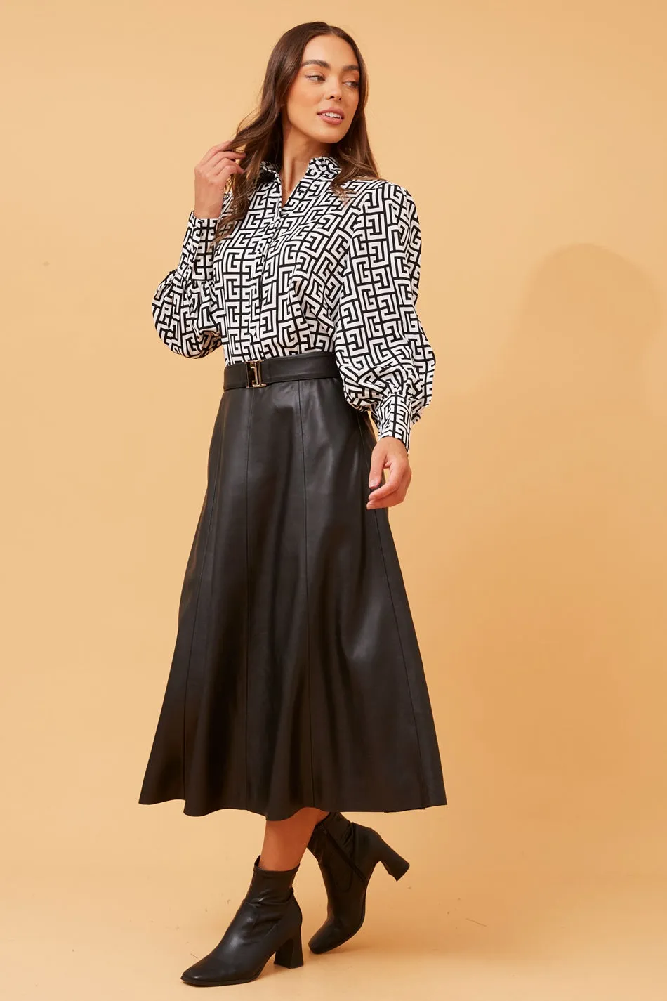 IVETA LEATHER MIDI SKIRT