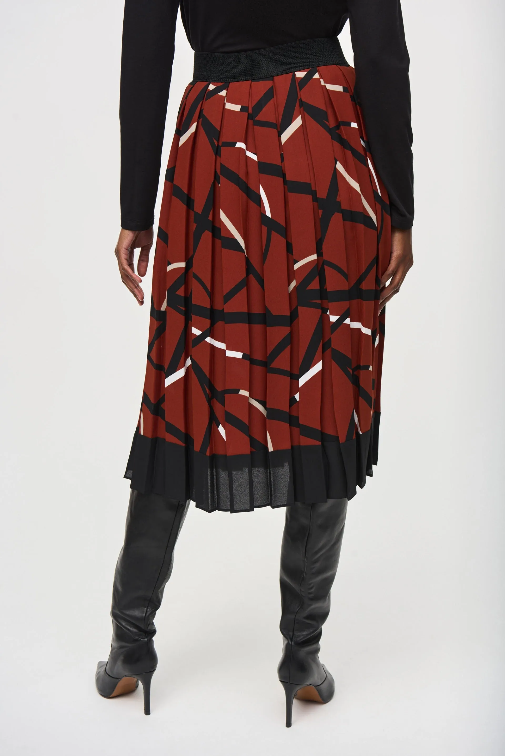Joseph Ribkoff Cinnamon/Multi Geometric Print Pleated Skirt Style 243201