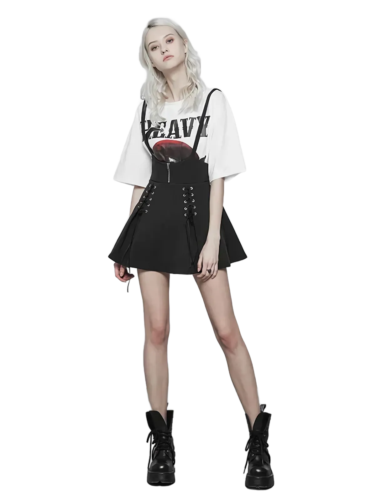 Lace-Up Suspender Mini Skirt